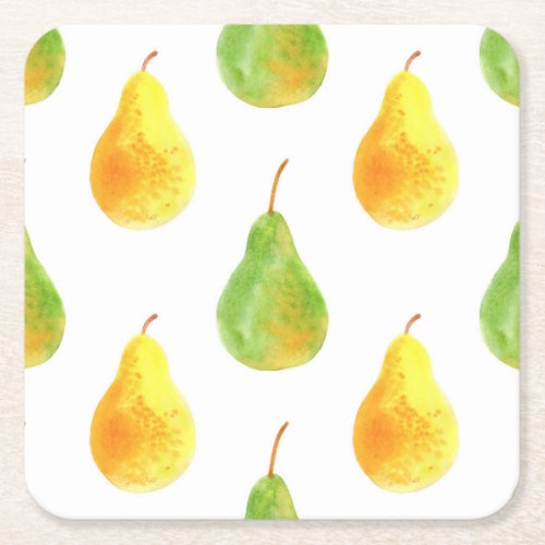 Hand_drawn pears watercolor food picture square paper coaster