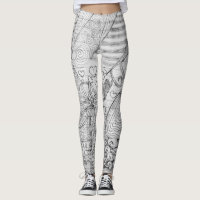 Hand Drawn Pencil Doodle Art on Lined Paper Leggings