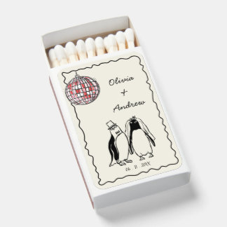 Hand Drawn Penguin Bride and Groom Wedding Matchboxes