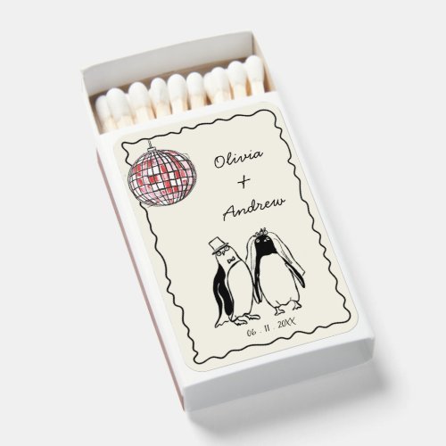 Hand Drawn Penguin Bride and Groom Wedding Matchboxes
