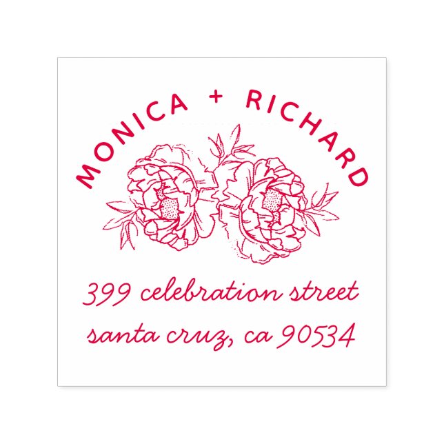 Hand-drawn Peonies | Names & Hand-written Address Self-inking Stamp (Design)