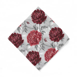  Hand-Drawn Peony  – Elegant Crimson  Bandana