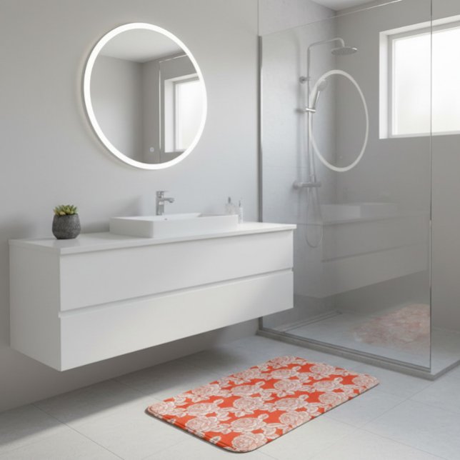 Hand Drawn Peony Floral  Bath Mat (Creator Uploaded)