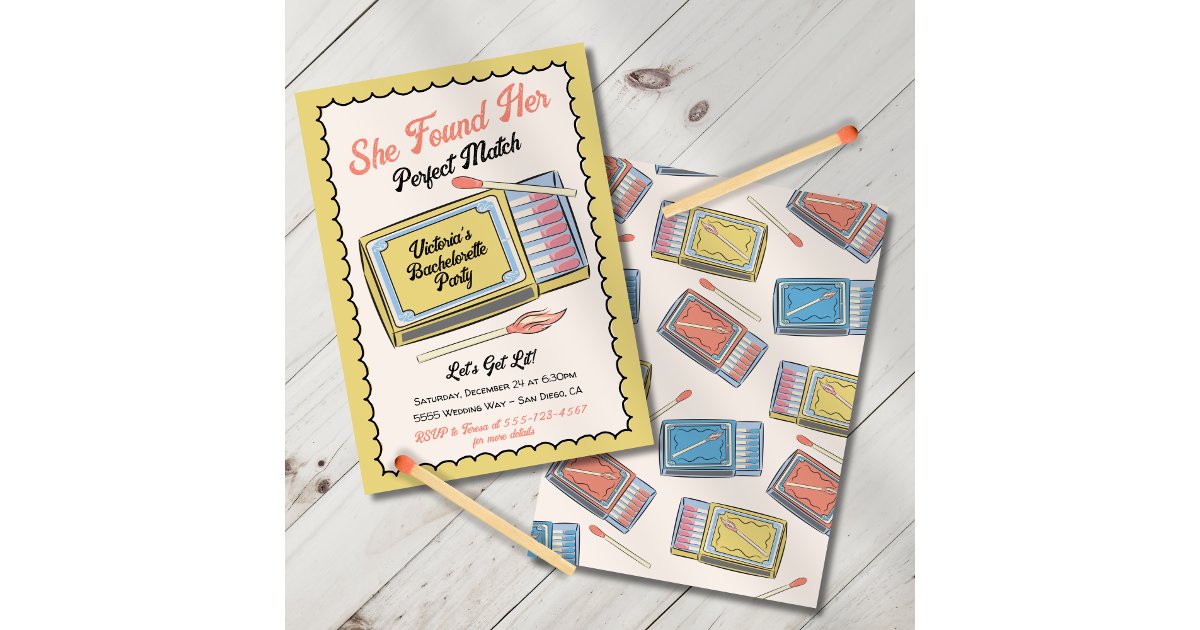 Hand drawn Perfect Match Matchbox Party Invitation | Zazzle