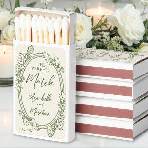 Hand Drawn Perfect Match Retro Wedding Matchboxes