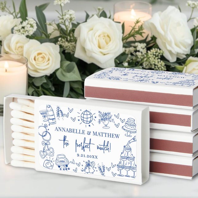Hand Drawn Perfect Match Whimsical Blue Wedding (Hand Drawn Perfect Match Whimsical Blue Wedding)