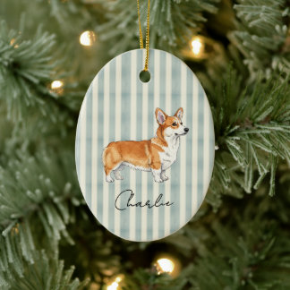 Hand Drawn Pet Portrait Watercolor Corgi Ceramic Ornament