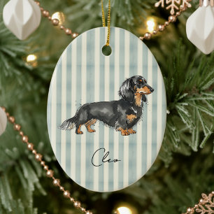 Hand Drawn Pet Portrait Watercolor Dachshund Ceramic Ornament
