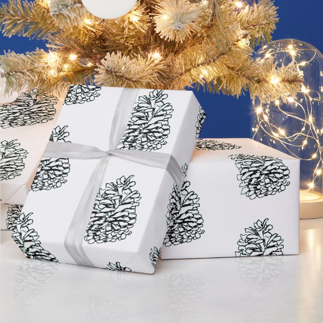 Hand Drawn Pine Cone Pattern Christmas Wrapping Paper (Holidays)