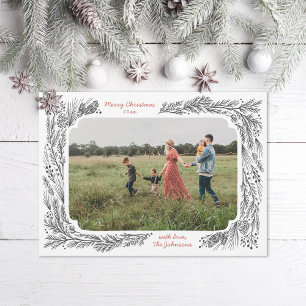 Hand drawn Pine Frame Christmas PHoto Holiday Card
