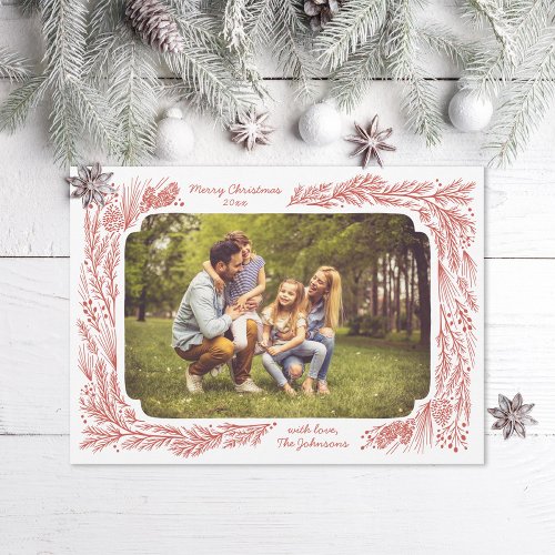 Hand drawn Pine Frame Christmas Photo Holiday Card