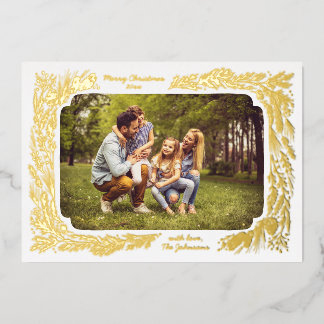 Hand drawn Pine Frame Foil Holiday Card