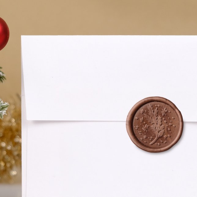 Hand-Drawn Pine & Snow Festive Christmas Wax Seal Sticker (Wax Seal Sticker Mock-up)
