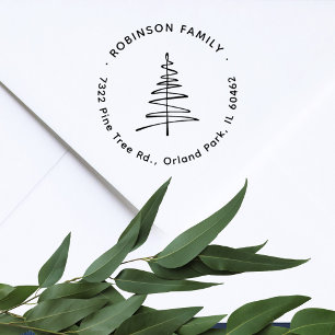 Hand-drawn Pine Tree Custom Family Return Address Rubber Stamp