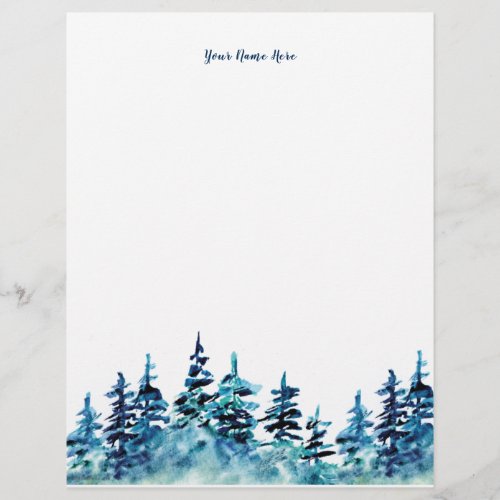 Hand_Drawn Pine Tree Forest Green Blue Letterhead
