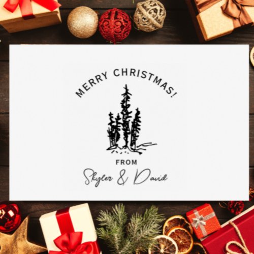 Hand_drawn Pine_tree Holiday Christmas Custom Name Rubber Stamp