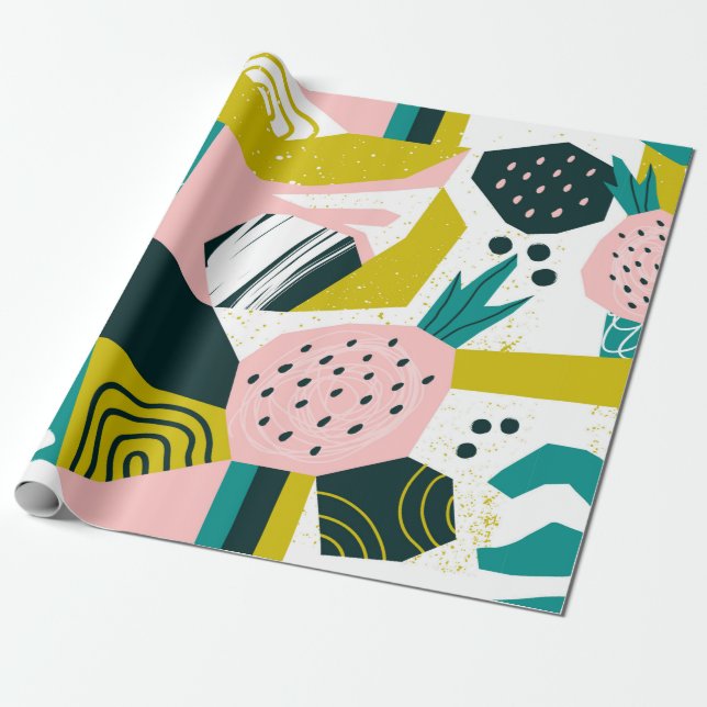 Hand drawn pineapples and various shapes, spots, d wrapping paper (Unrolled)