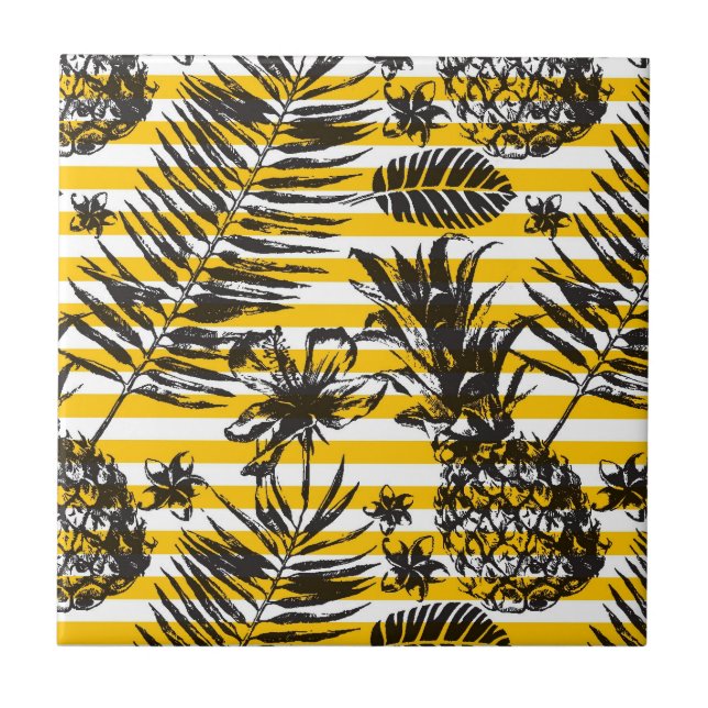 Hand Drawn Pineapples Ceramic Tile (Front)
