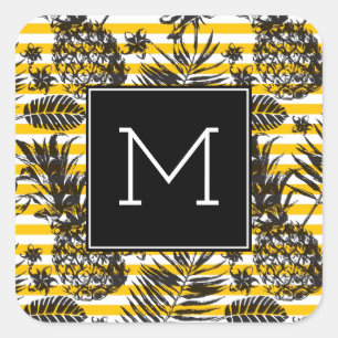 Hand Drawn Pineapples   Monogram Square Sticker