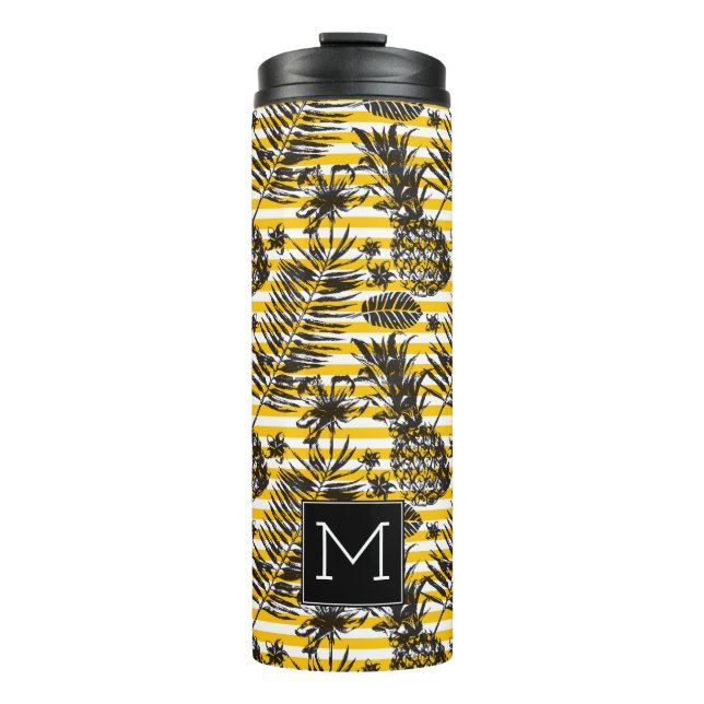 Hand Drawn Pineapples | Monogram Thermal Tumbler (Front)