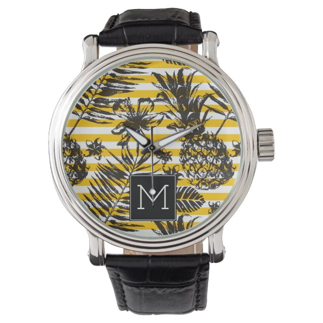 Hand Drawn Pineapples | Monogram Watch (Front)