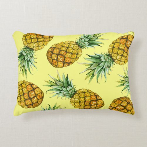 Hand Drawn Pineapples Watercolor Seamless Accent Pillow