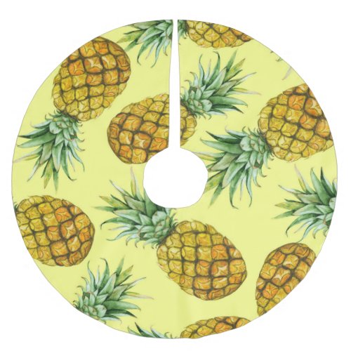 Hand Drawn Pineapples Watercolor Seamless Brushed Polyester Tree Skirt