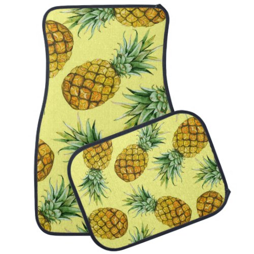 Hand Drawn Pineapples Watercolor Seamless Car Floor Mat