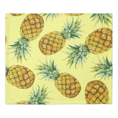 Hand Drawn Pineapples Watercolor Seamless Duvet Cover