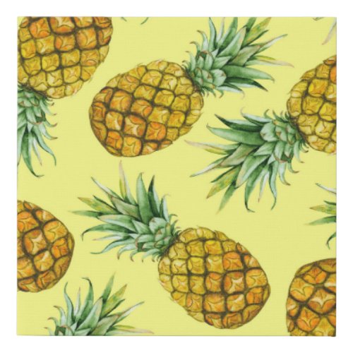 Hand Drawn Pineapples Watercolor Seamless Faux Canvas Print
