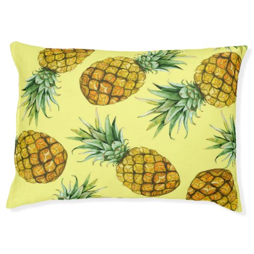 Hand Drawn Pineapples Watercolor Seamless Pet Bed
