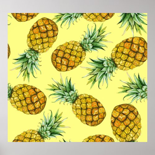 Hand Drawn Pineapples Watercolor Seamless Poster