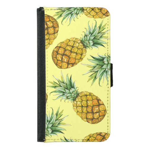 Hand Drawn Pineapples Watercolor Seamless Samsung Galaxy S5 Wallet Case