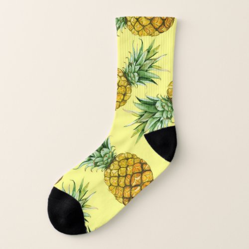 Hand Drawn Pineapples Watercolor Seamless Socks