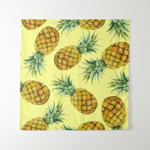 Hand Drawn Pineapples Watercolor Seamless Tapestry