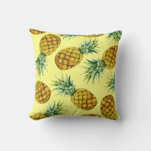 Hand Drawn Pineapples Watercolor Seamless Throw Pillow
