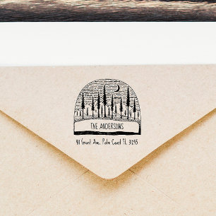 Hand-drawn Pines Landscape Family Return Address Rubber Stamp