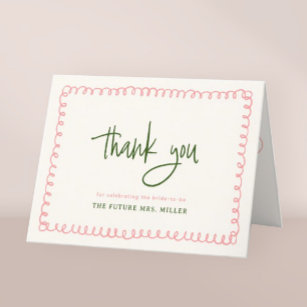 Hand Drawn Pink and Green Colorful Bridal Shower Thank You Card