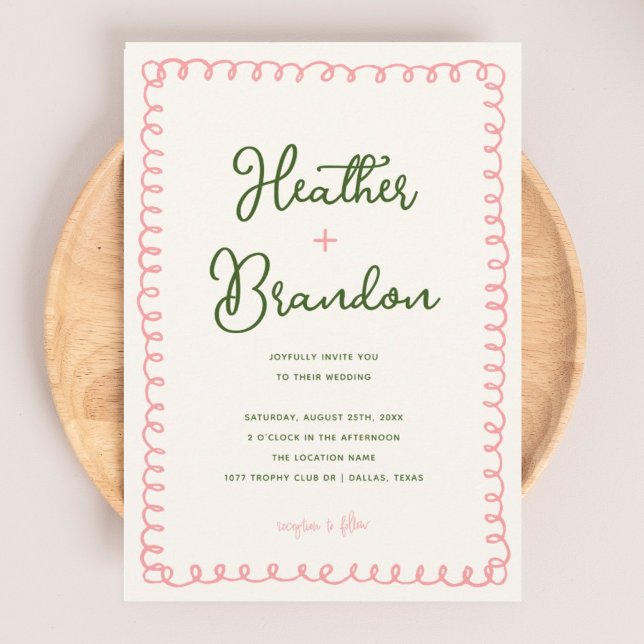 Hand Drawn Pink and Green Colorful Wedding Invitation (Creator Uploaded)