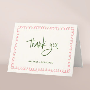 Hand Drawn Pink and Green Colorful Wedding Thank You Card