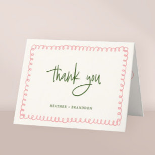 Hand Drawn Pink and Green Colorful Wedding  Thank You Card