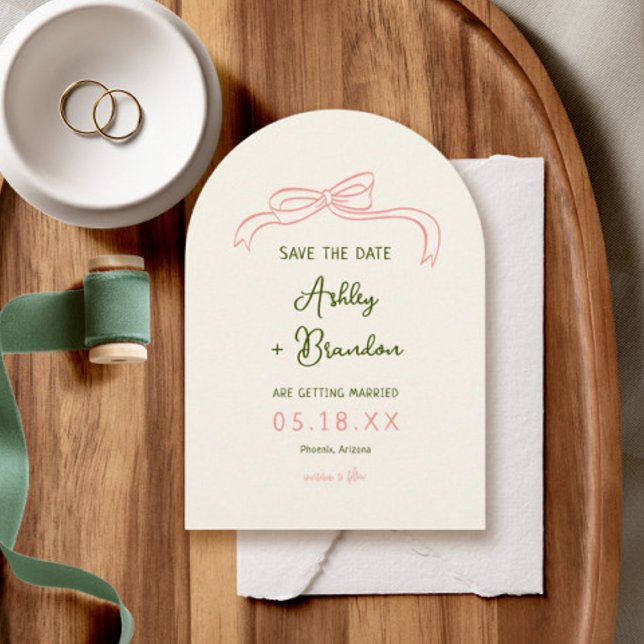 Hand Drawn Pink and Green French Fun Arch Wedding  Save The Date (Creator Uploaded)