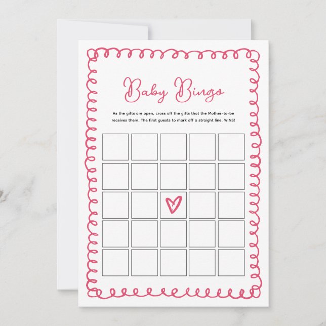 Hand Drawn Pink Baby Shower Baby Bingo Game Cards (Front)