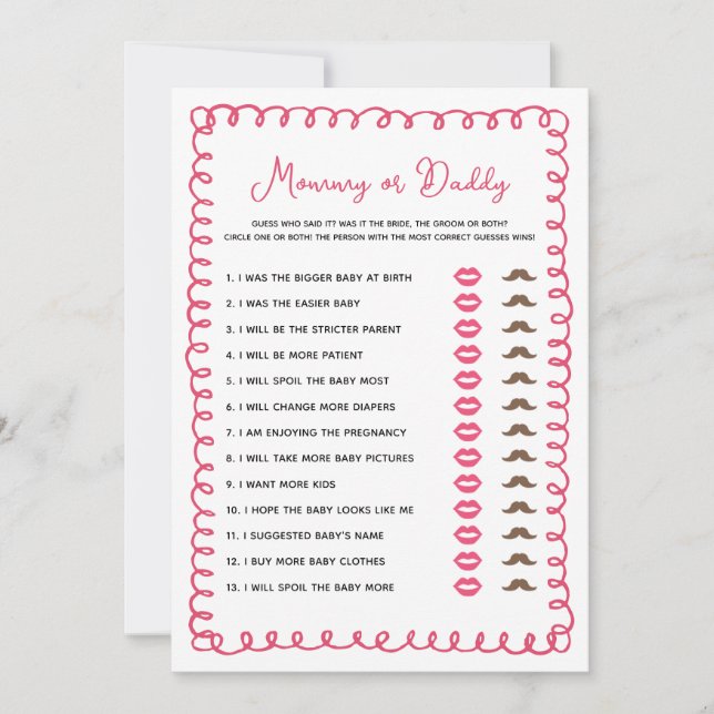 Hand Drawn Pink Baby Shower Baby Mommy or Daddy Invitation (Front)