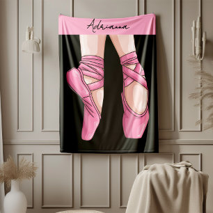 Hand drawn Pink Ballet Shoes Fleece Blanket