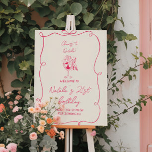 Hand Drawn Pink Birthday 21st Bow Doddle Welcome Foam Board