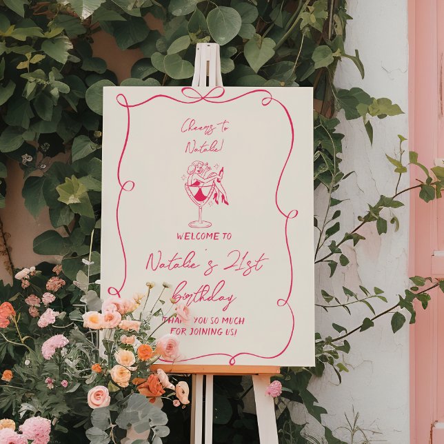 Hand Drawn Pink Birthday 21st Bow Doddle Welcome Foam Board (Creator Uploaded)