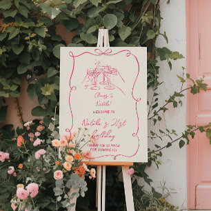 Hand Drawn Pink Birthday 21st Bow Martini Welcome Foam Board