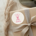 Hand Drawn Pink Bow Champagne Glass 30th Birthday Classic Round Sticker<br><div class="desc">As You see this elegant and unique 30th birthday sticker is perfect for your birthday. And as you see it has a unique design that features a cream background and vivid pink hand drawn bow champagne glass. With whimsical hand written name. Which you can easily customize by clicking on the...</div>