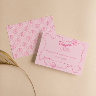 Hand Drawn Pink Bow Frame Baby Girl Diaper Raffle  Enclosure Card